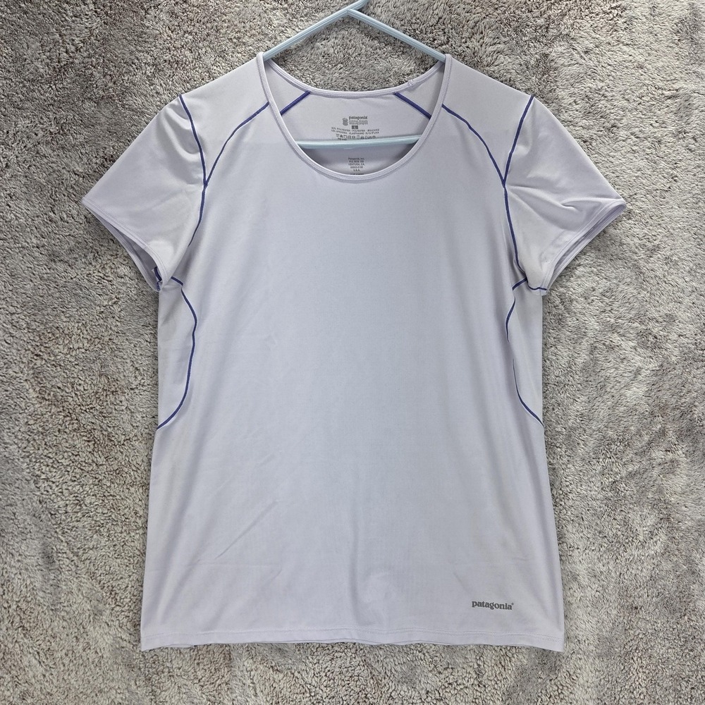 Patagonia Shirt Womens Large White Short Sleeve Scoop Neck Athletic Running